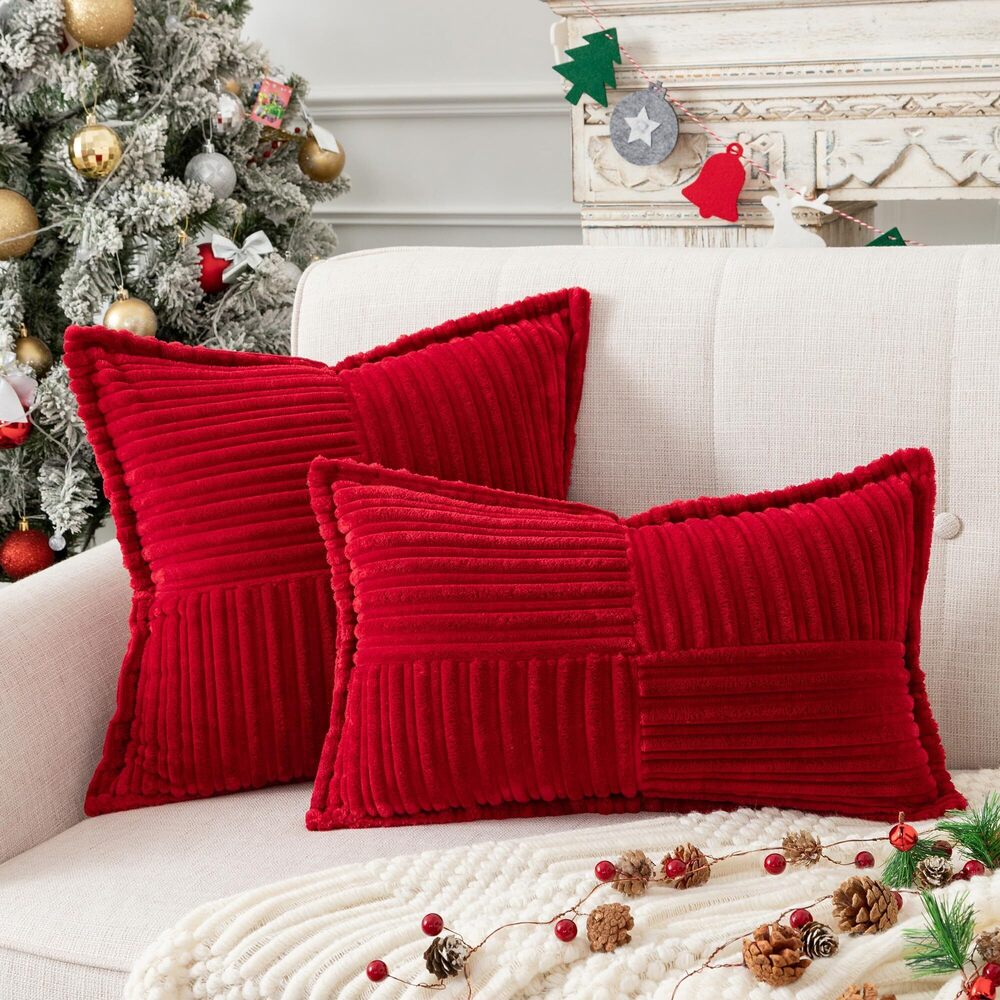 9041 UGASA Christmas Super Soft Stripe Pillow Covers Set of 2 Splicing - Picture 2 of 9
